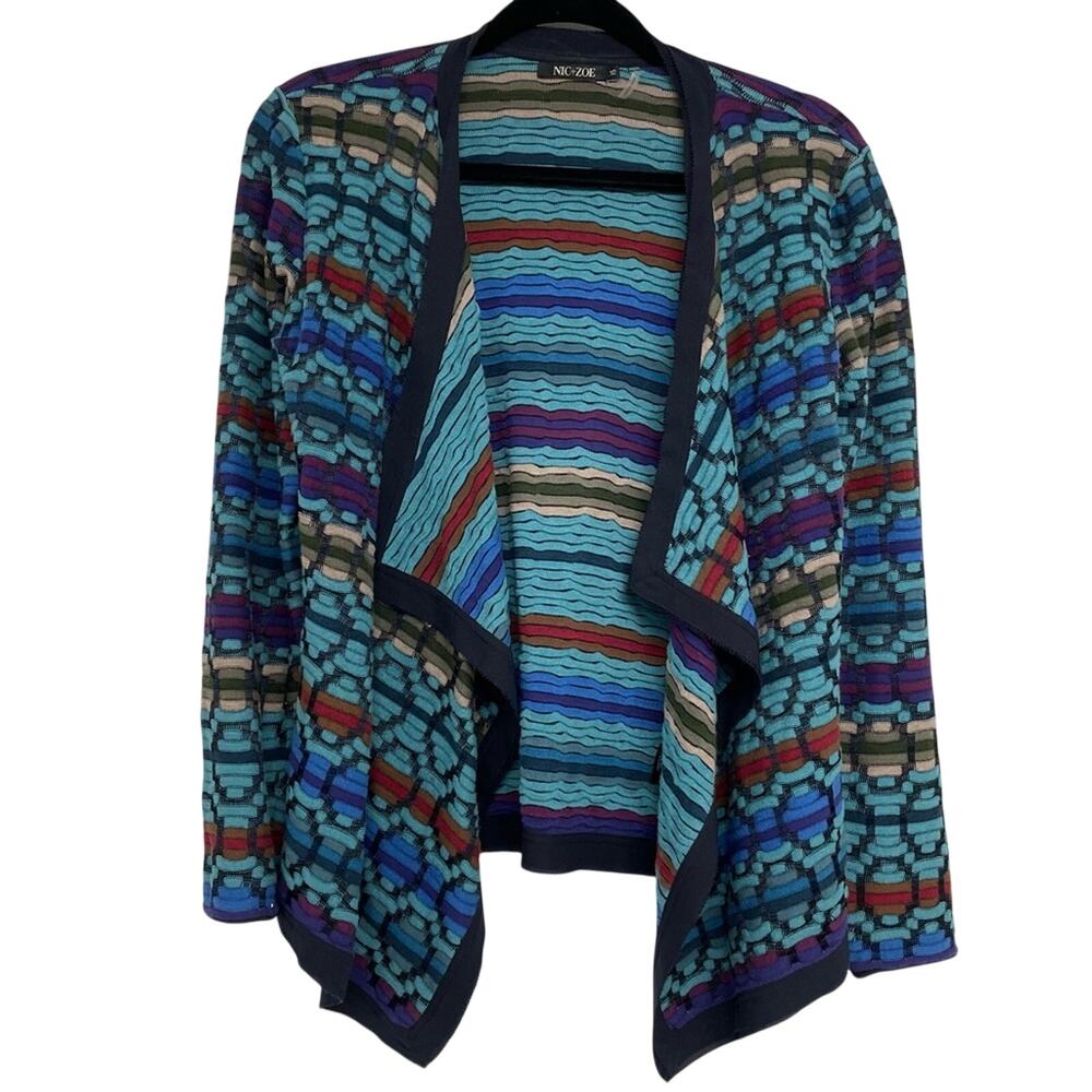 Nic + Zoe Blue & Purple Knit Open Front Cardigan Sweater Womens XS Waterfall